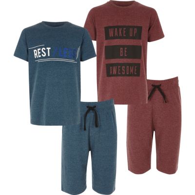 Boys red and blue shorts pyjama set pack